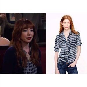 Owl print JCrew silk long-sleeved blouse/top